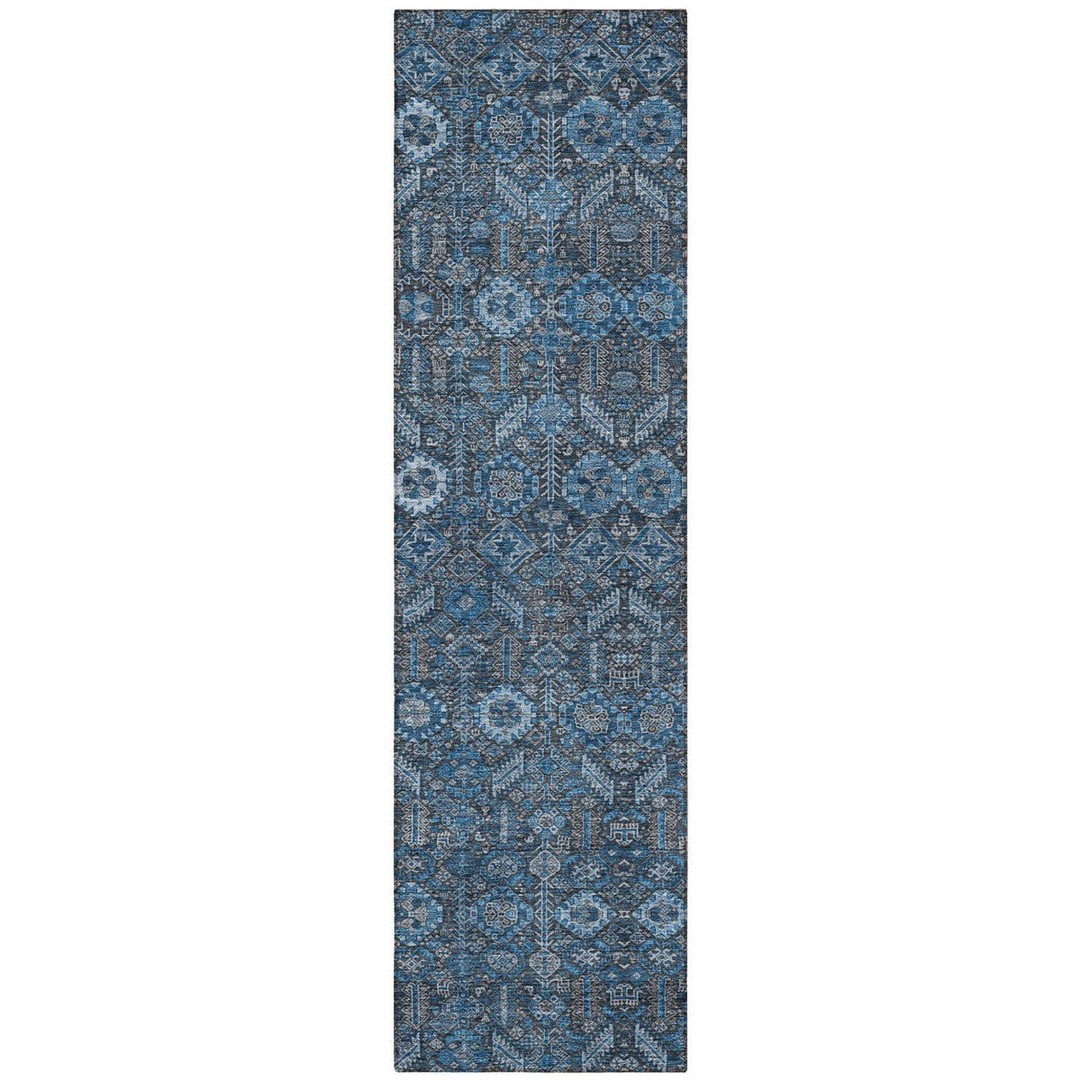 8' Runner Blue and Black Floral Washable Non Skid Indoor Outdoor Runner Rug LuxuryLifeWay Online Store