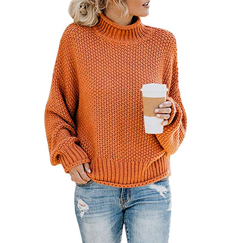 Solid Turtleneck Pullover Sweater Winter Fashion Casual Knitted Long-Sleeved Top Women's Clothing LadyShow.Store