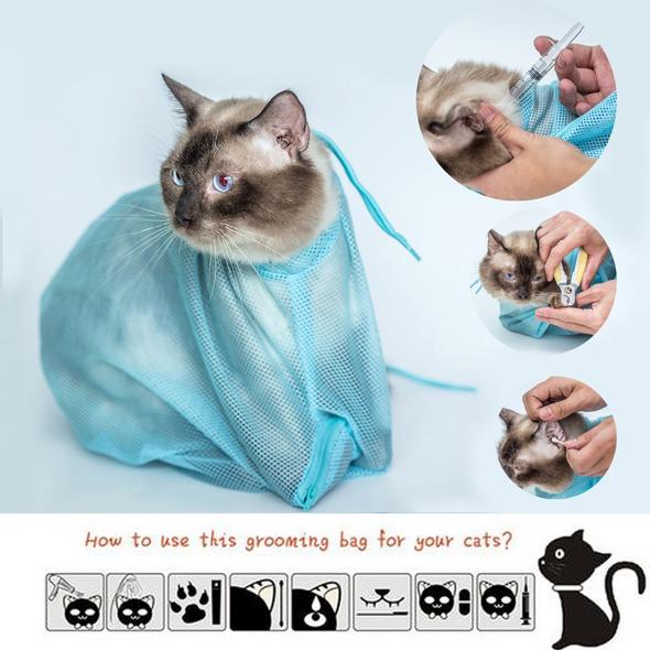 Pet Soft Cat Grooming Bag Adjustable Multifunctional Polyester Cat Washing Shower Mesh Bags Pet Nail Trimming Bags Pets Fashion
