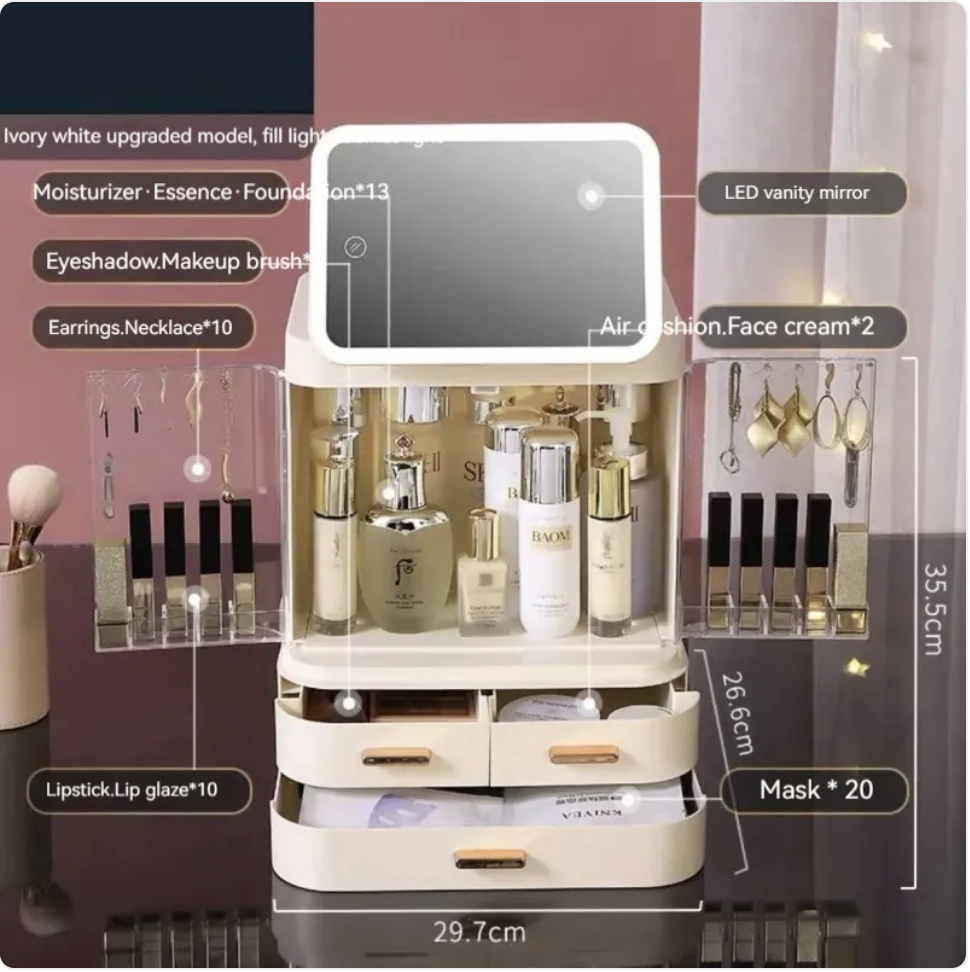 Large-Capacity Desktop Makeup Organizer with Mirror and Light LadyShow.Store