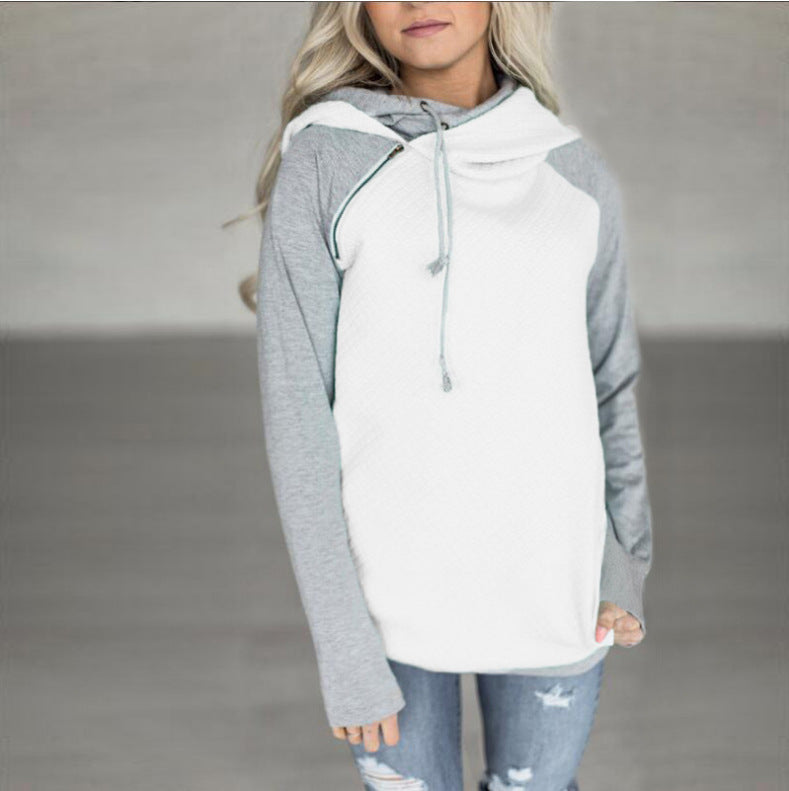 Paneled hooded zipper long sleeve sweatshirt
