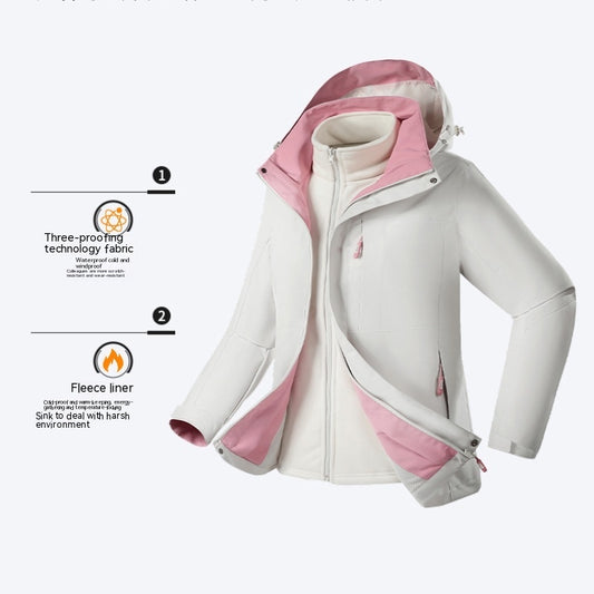 Three-in-one Removable Fleece-lined Thickened Windproof Waterproof Jacket CJD