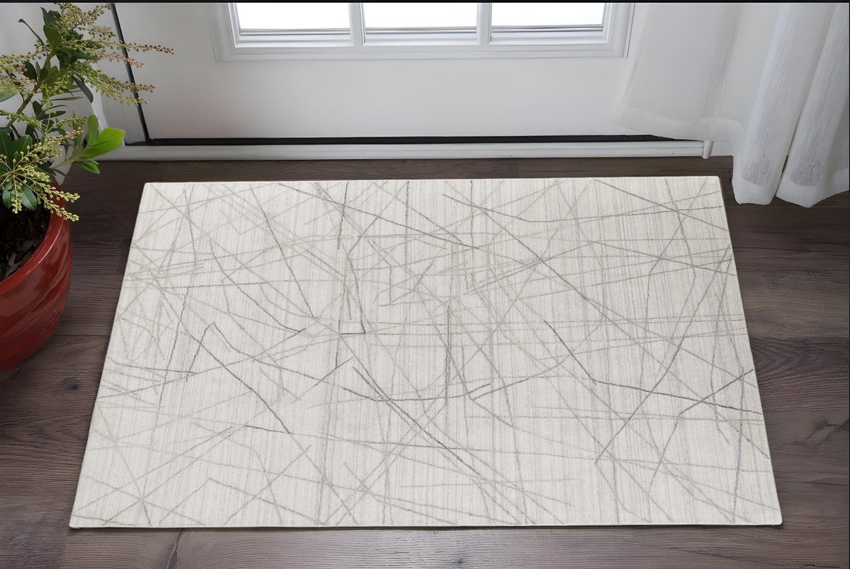 2' X 3' Gray and Ivory Abstract Hand Woven Area Rug LuxuryLifeWay Online Store