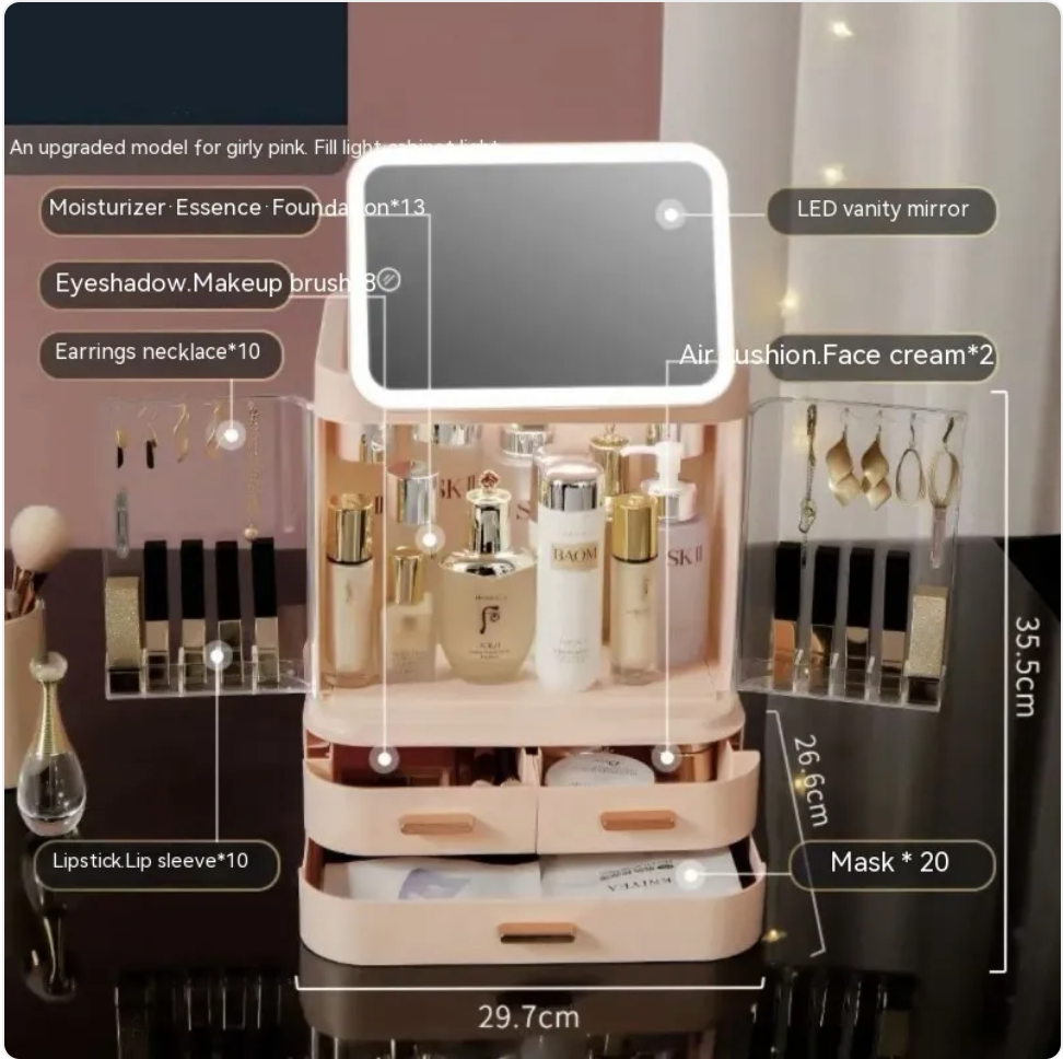 Large-Capacity Desktop Makeup Organizer with Mirror and Light LadyShow.Store