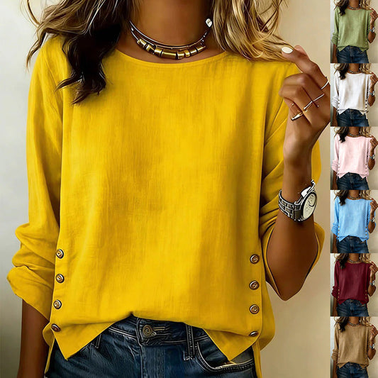 Casual Short Sleeve T-Shirt Solid Color Round Neck Pullover Tops For Women Clothing NorixaFashion.com