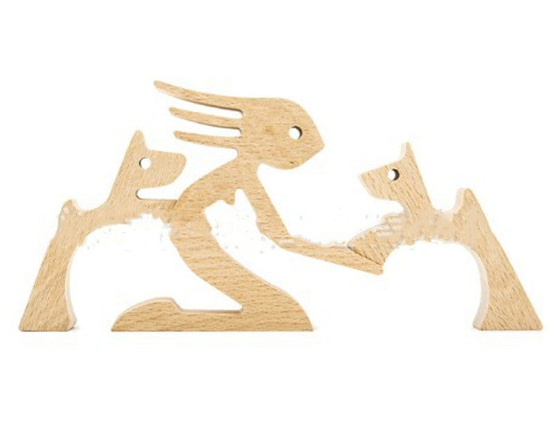 DIY Figurine Wood Dog Ornament Sculpture Home Decoration A Man A Dog Wood Sculpture Christmas Gifts Model Decor PearlNestDecor.com