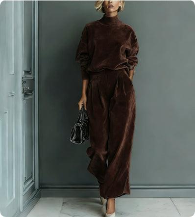 Casual Warm Velour Long-sleeved Solid Color High-neck Zipper Wide-leg Sportswear LadyShow.Store