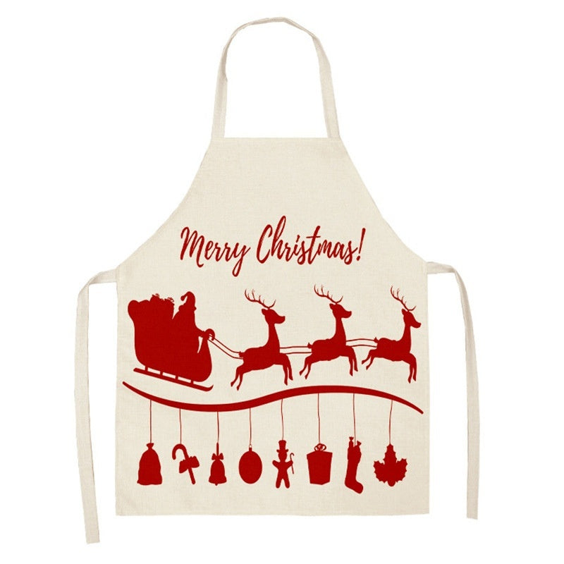 Christmas Deer Art Pattern Female Cleaning Home Cooking Kitchen Apron Chef Ear Cotton Linen PearlNestDecor.com