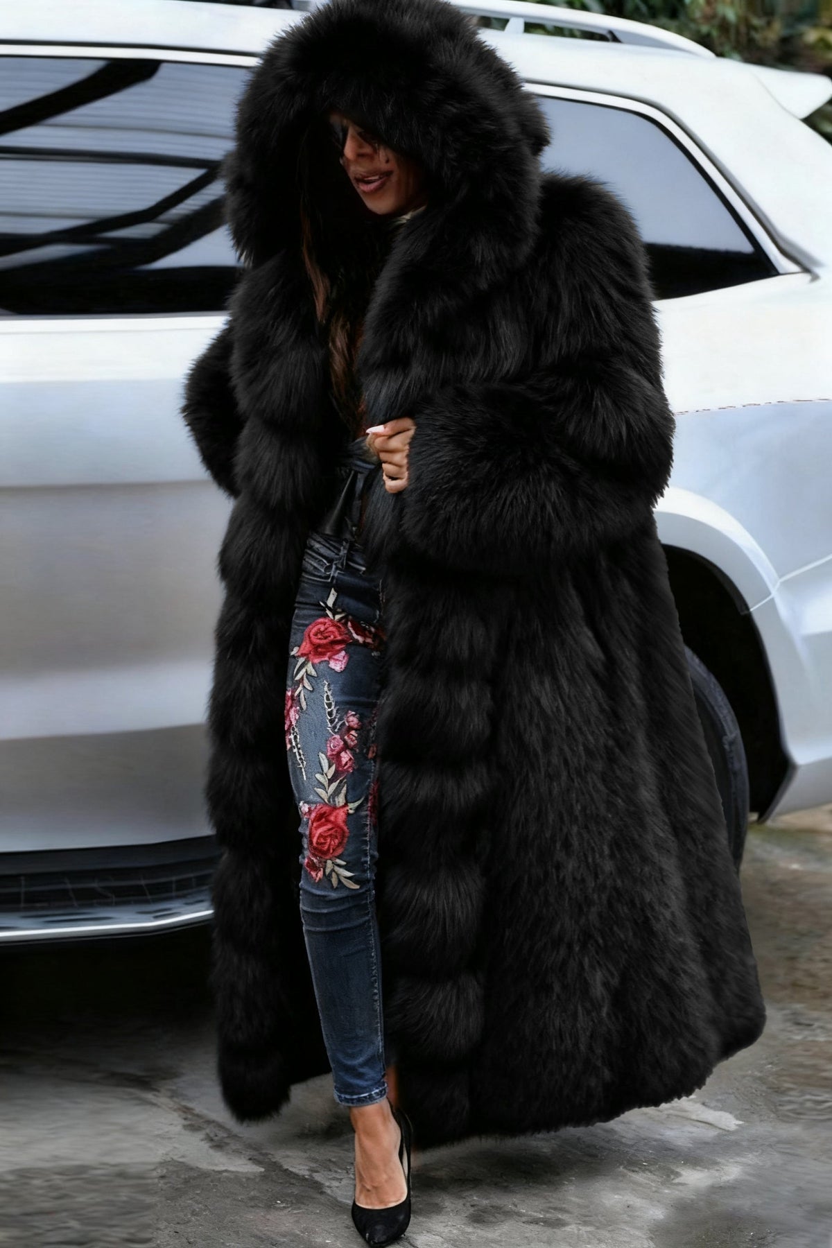 Faux Fur Coat Women Long Hooded Fur Coat NorixaFashion.com