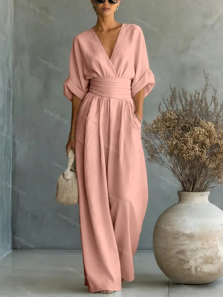 Waist-cinching V-neck Elegant Womens Jumpsuit LadyShow.Store