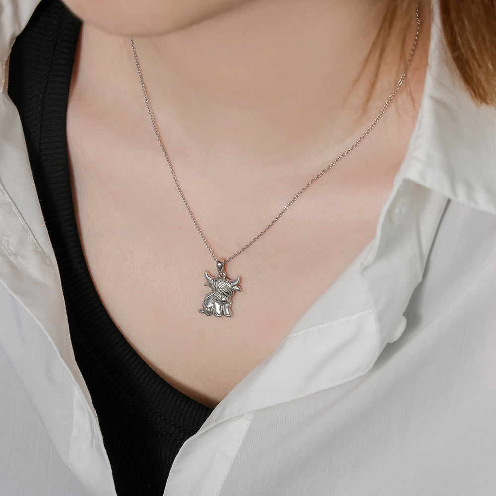 Highland Cow Necklace Anklet for Women 925 Sterling Silver Cow Crystal Necklace LadyShow.Store