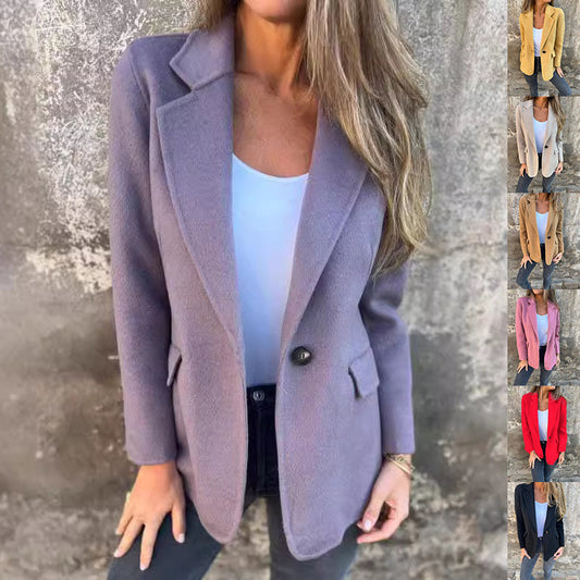 Ins Button Lapel Short Blazer Winter Fashion Commuter Jacket Outwear Women's Clothing LadyShow.Store