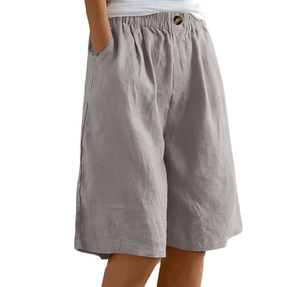 Women's Cotton And Linen Cropped Loose High Waist Shorts NorixaFashion.com