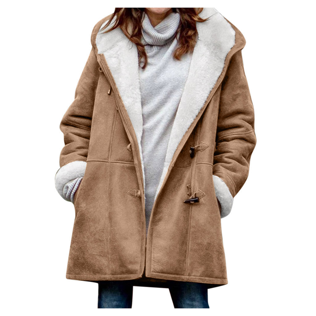 Winter Button Coat Fashion Warm Hooded Jacket With Pockets Women's Clothing LadyShow.Store