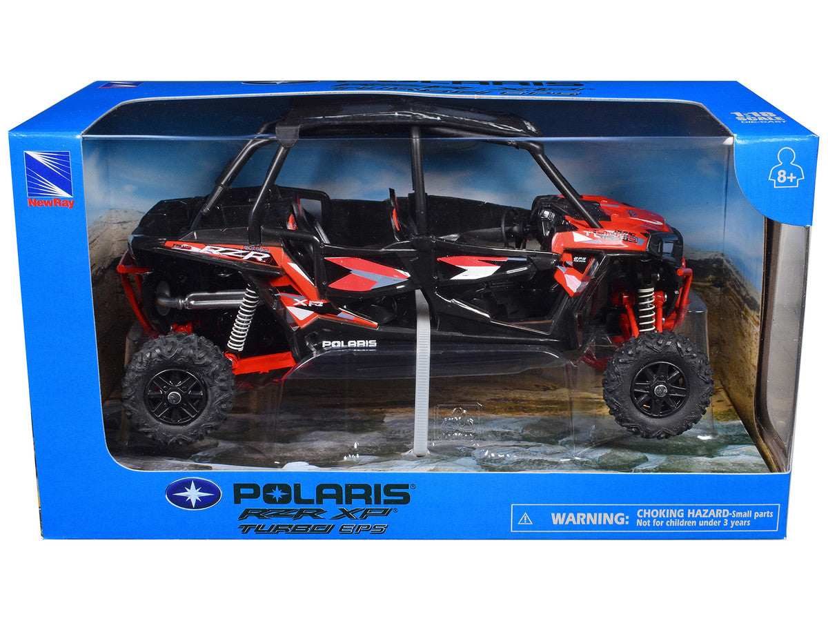 Polaris RZR XP 4 Turbo EPS Sport UTV Spectra Orange with Graphics and Black Top 1/18 Diecast Model by New Ray LuxuryLifeWay Online Store