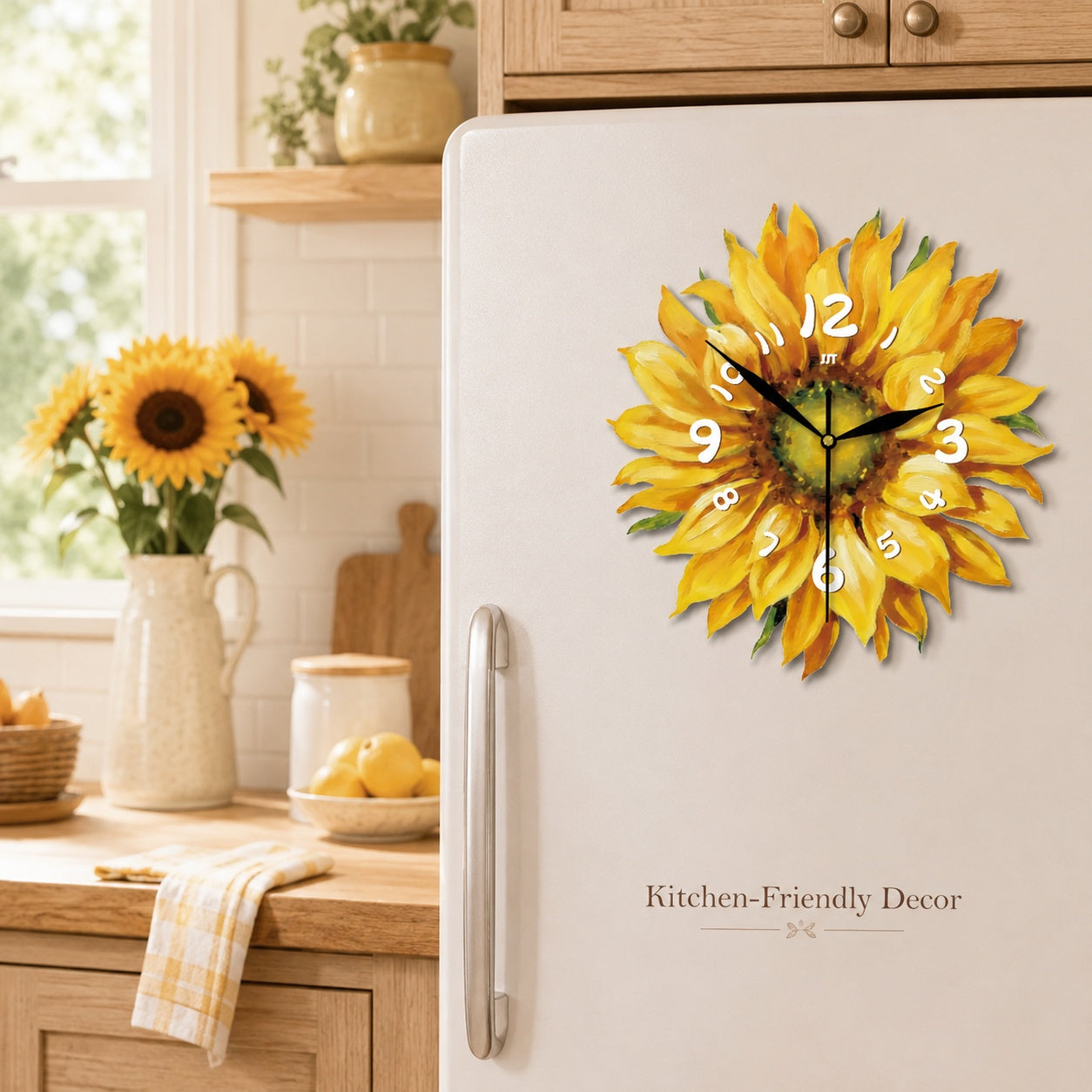 Sunflower Magnetic Fridge Clock Acrylic Decorative Kitchen Decor PearlNestDecor.com