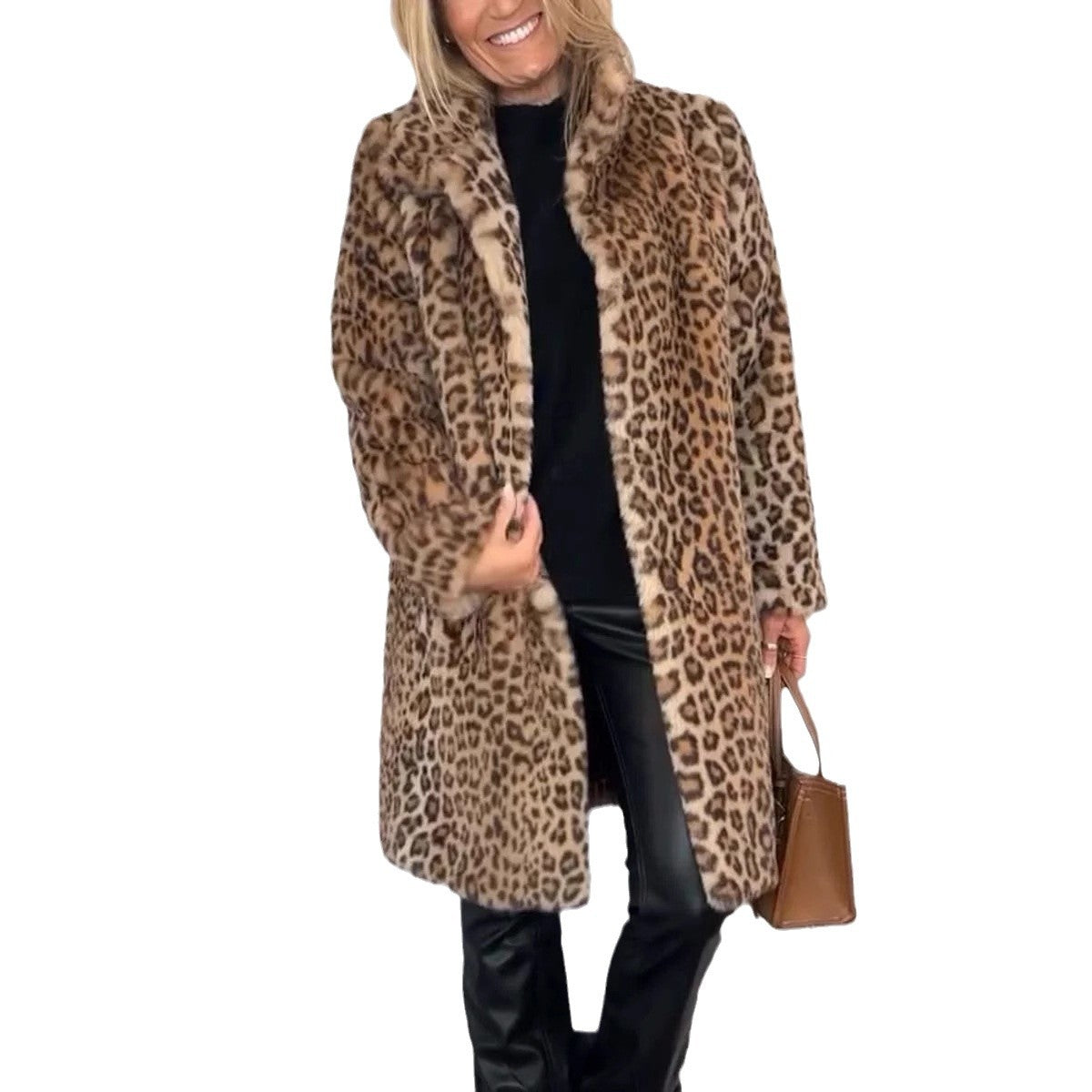 Fall Winter Leopard Print Plush Mid-length Coat LadyShow.Store
