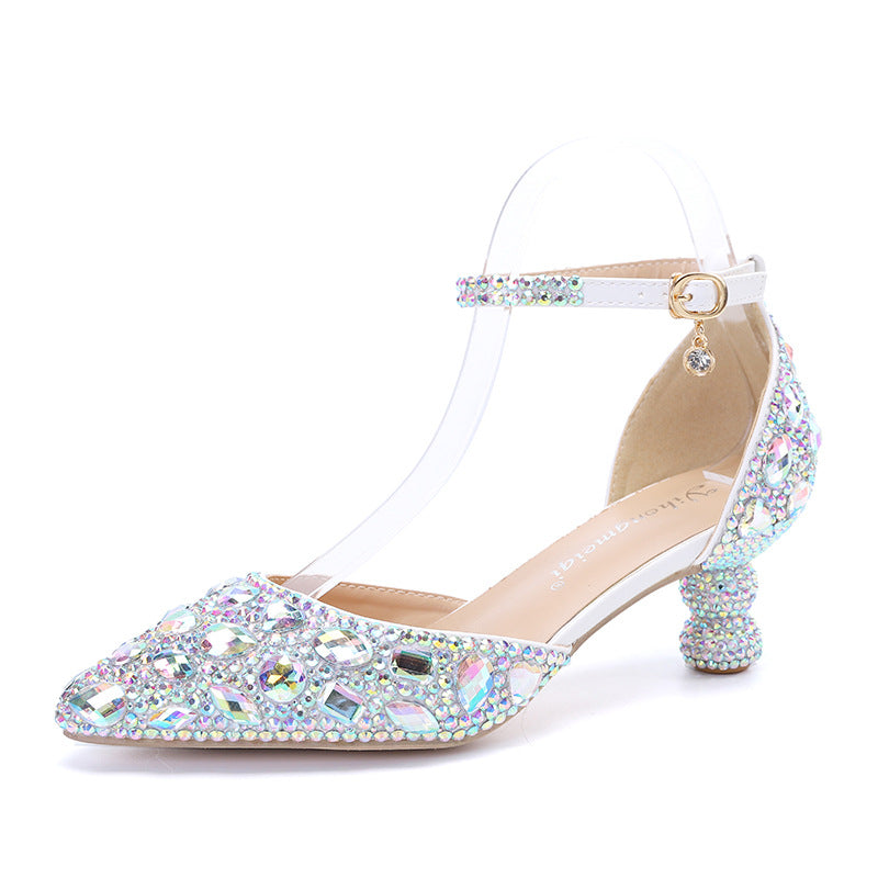 Low-top Summer New Blue Color Pointed Gourd Heel Rhinestone Multi-color Fashion Wedding Banquet Women's Shoes LuxuryLifeWay Online Store