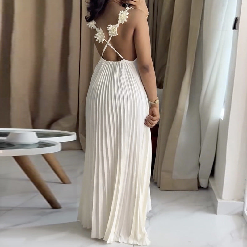Vacation Suspender Pleated Dress NorixaFashion.com