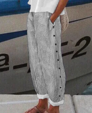 Women's Striped Casual Trousers Lightweight  Blend Stretch Pants NorixaFashion.com
