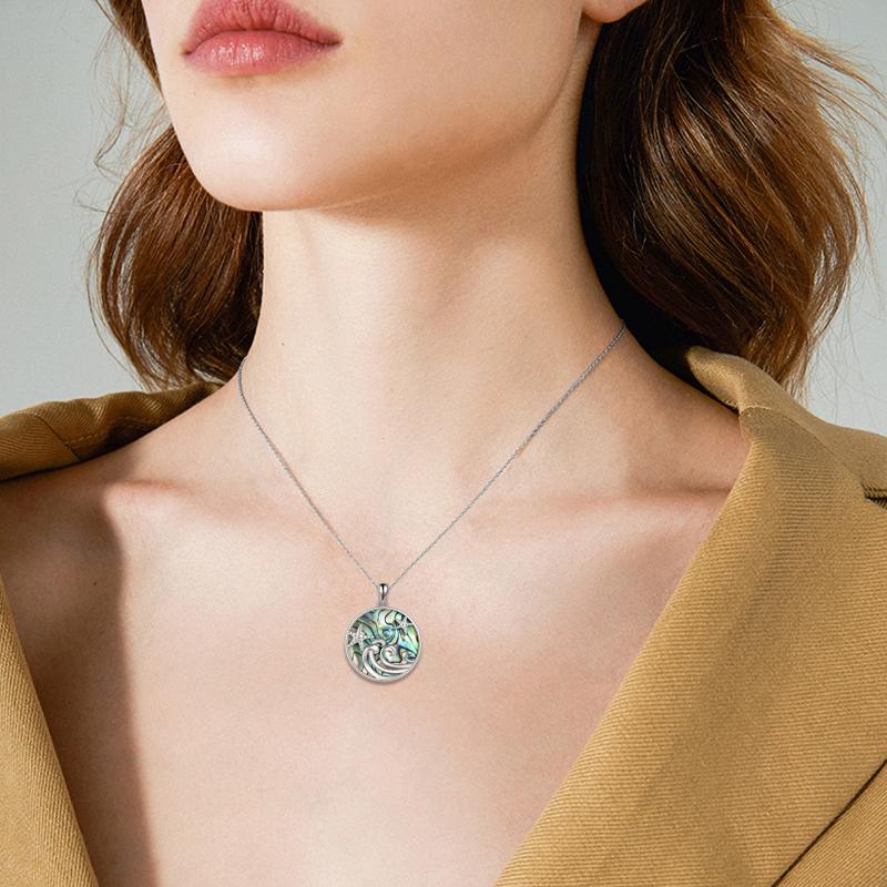 Sterling Silver Ocean Wave Abalone Shellfish Necklace Starfish Pendant Ocean Jewelry LadyShow.Store
