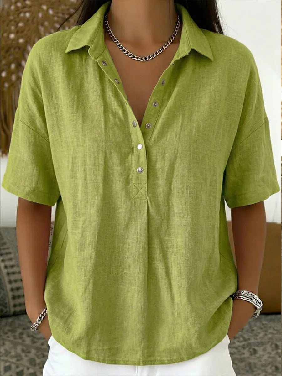 Summer Short-sleeved Shirt Button Pullover Top Fashion Casual Women's Clothing NorixaFashion.com
