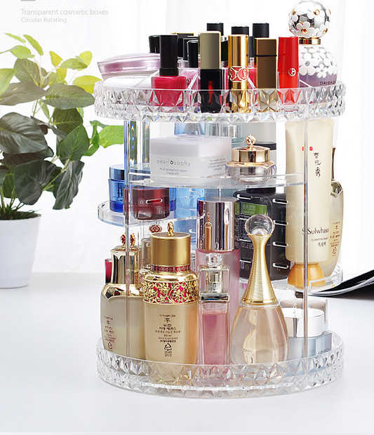 Rotating cosmetic storage box diamond pattern transparent makeup box skin care product display box CJD2
