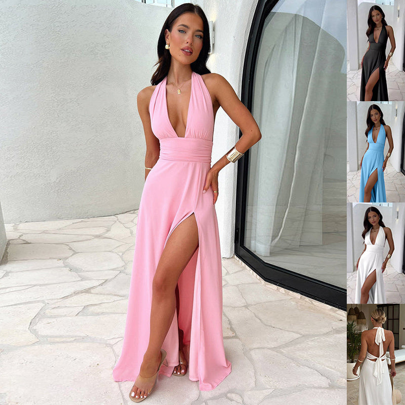 V-Neck Backless Strappy Dress NorixaFashion.com