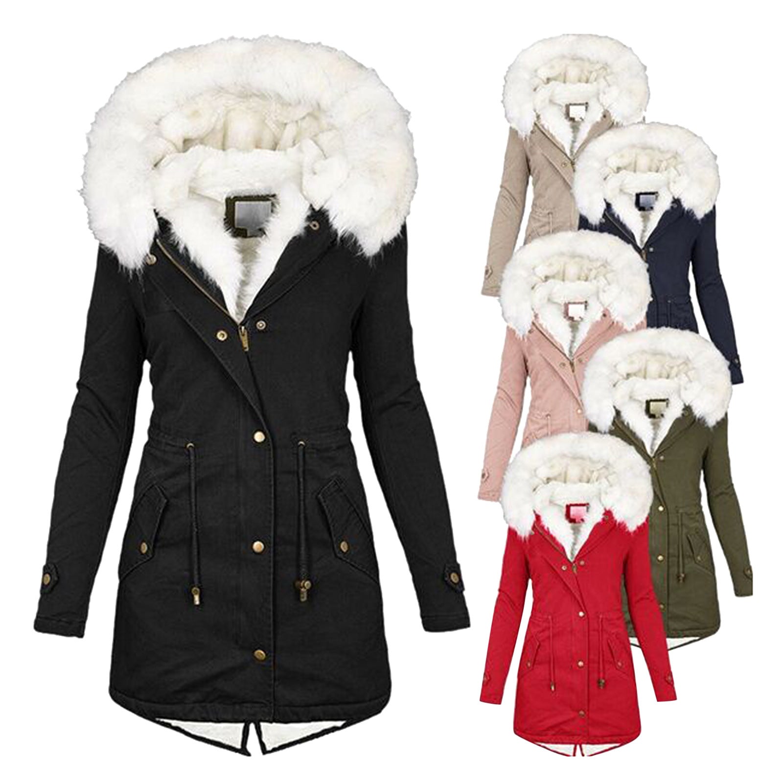 Women's cotton padded jacket with white collar LadyShow.Store