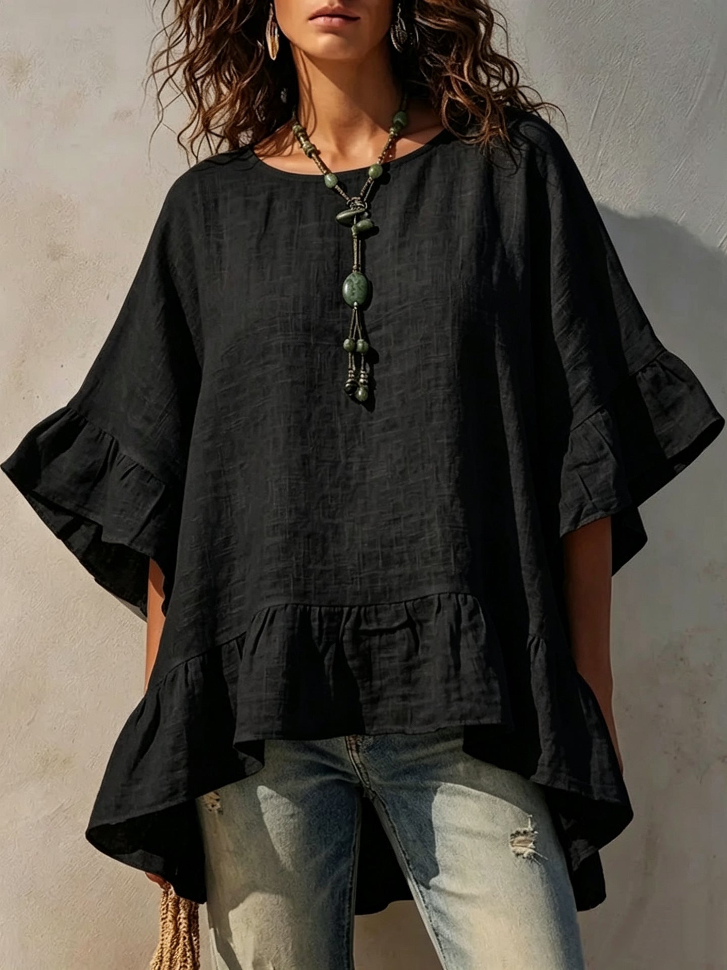 Women's Irregular-hem Cotton-linen Shirt NorixaFashion.com