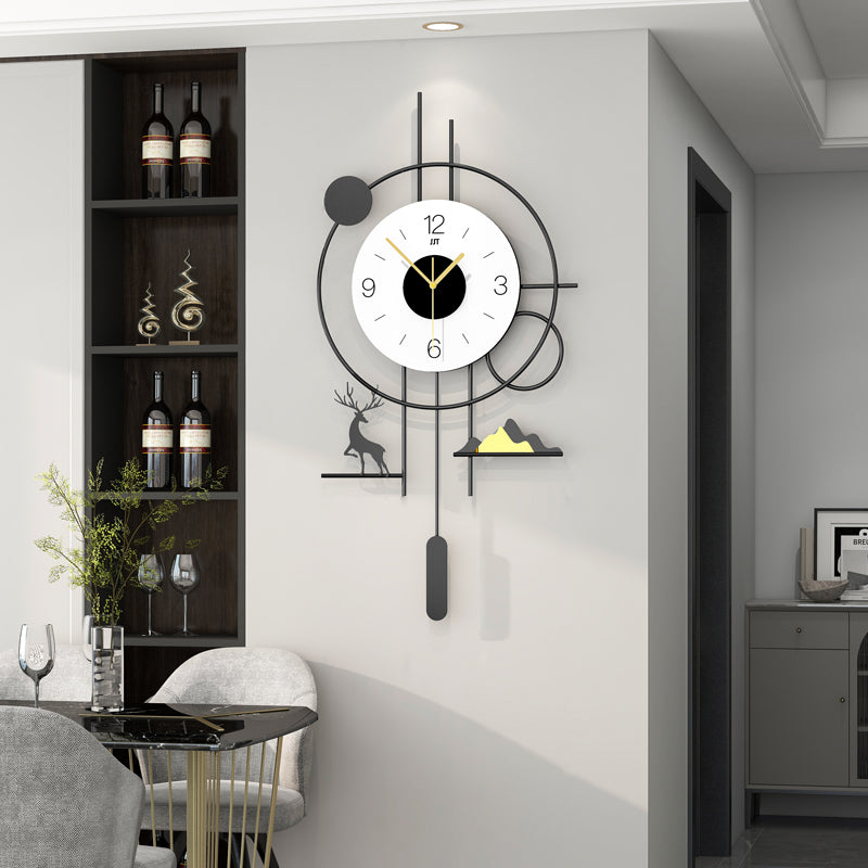 Modern Geometric Wall Clock Minimalist Metal Decor With Pendulum Design PearlNestDecor.com