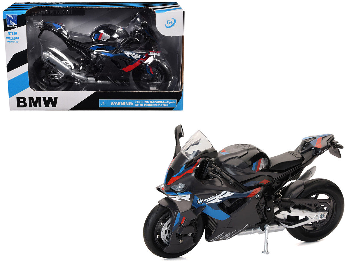 BMW M 1000 RR Motorcycle Black with Red and Blue Stripes 1/12 Diecast Model by New Ray LuxuryLifeWay Online Store