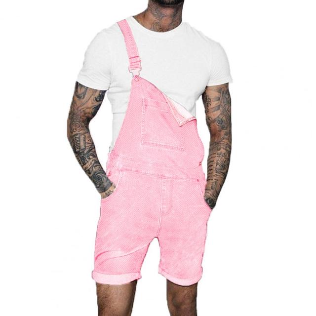 Pink Denim Overall Shorts for Men - Plus Size Summer Wear Pi-Mart