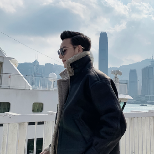 Korean Black Suede Shearling Motorcycle Jacket for Men Pi-Mart