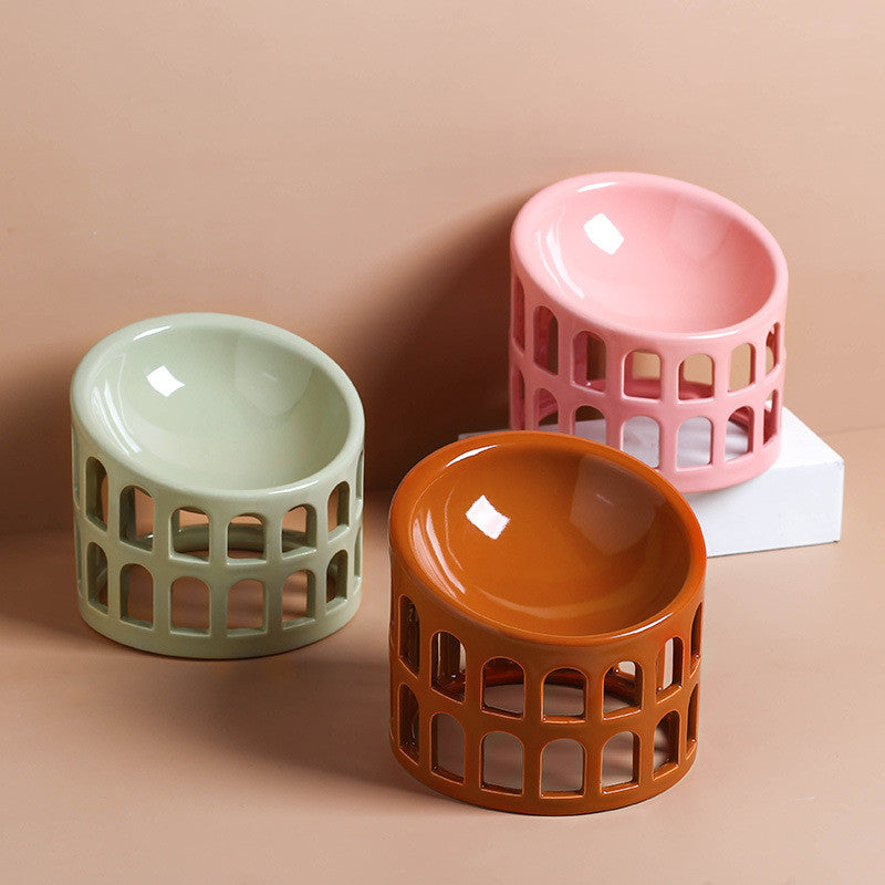 Ceramic High-foot Oblique Neck Pet Bowl Pets Fashion