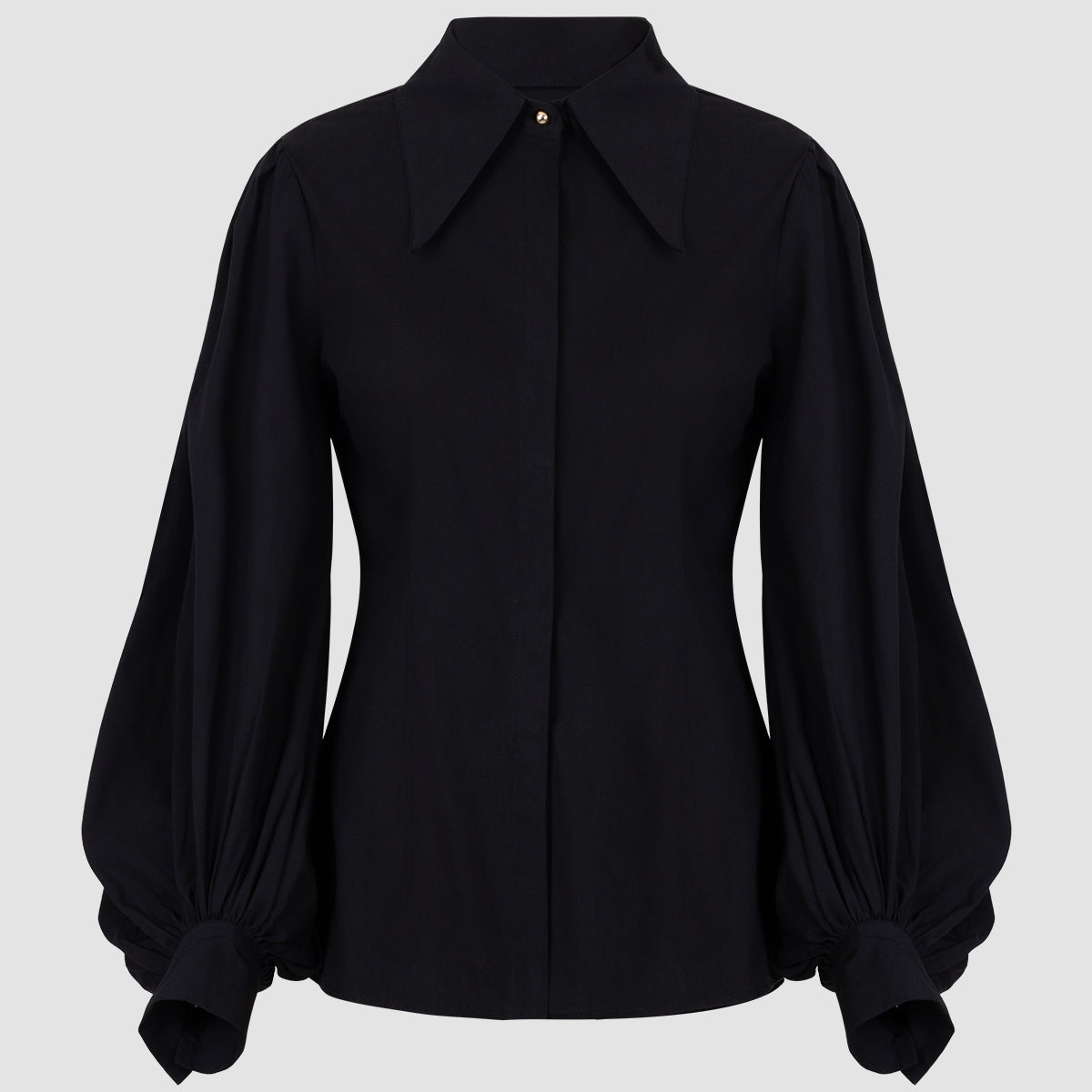 Black Oversized Collar Balloon Sleeve Shirt NorixaFashion.com