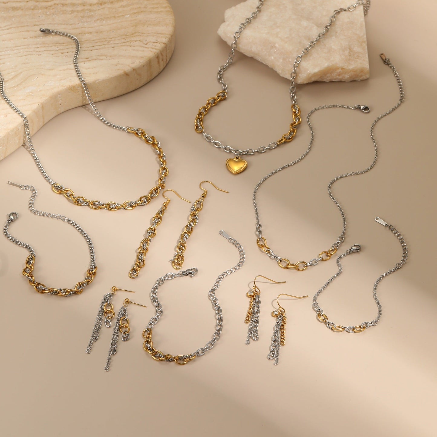 Autumn And Winter New Style Necklaces Gold And Silver Color Matching Earrings Jewelry LadyShow.Store