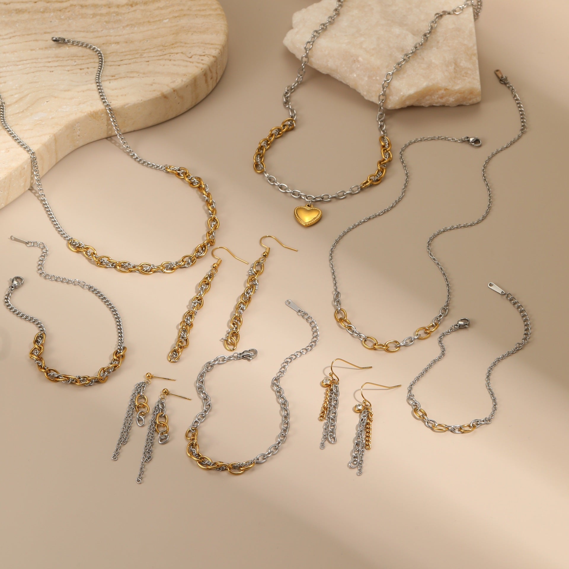 Autumn And Winter New Style Necklaces Gold And Silver Color Matching Earrings Jewelry LadyShow.Store