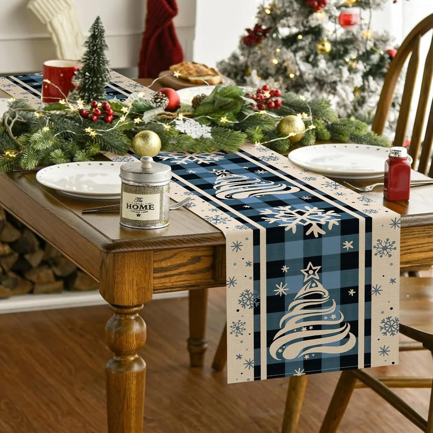 Christmas Trees Merry Xmas Table Runner, Seasonal Winter Holiday Kitchen Dining Table Decoration For Indoor Outdoor Home Party Decor 13 X 72 Inch PearlNestDecor.com