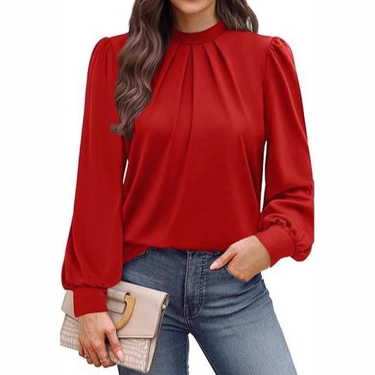 Women's Long Sleeve Small Turtleneck Solid Color Pleated