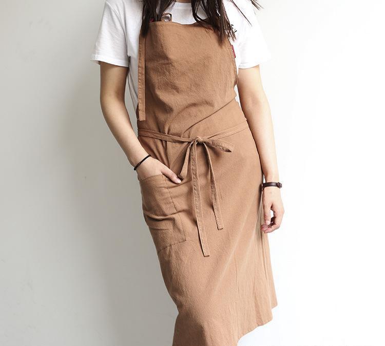 Solid Color Kitchen Apron Japanese Style Korean Style Sleeveless Multi-color Cotton And Linen PearlNestDecor.com