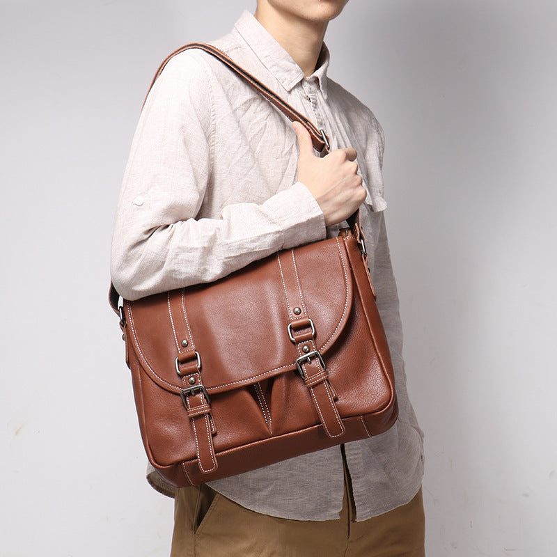 Mens Full-Grain Leather Large-Capacity Shoulder Bag LuxuryLifeWay Online Store
