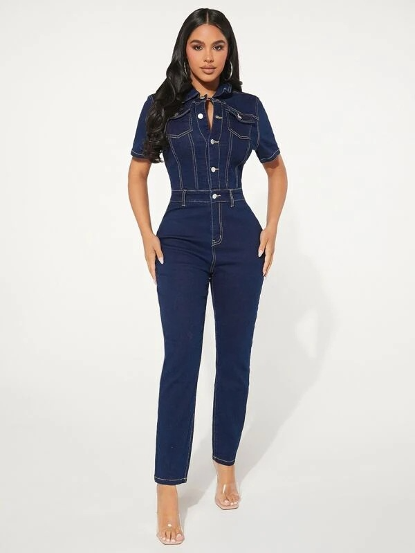 Women's Skinny Denim Jumpsuit Pi-Mart