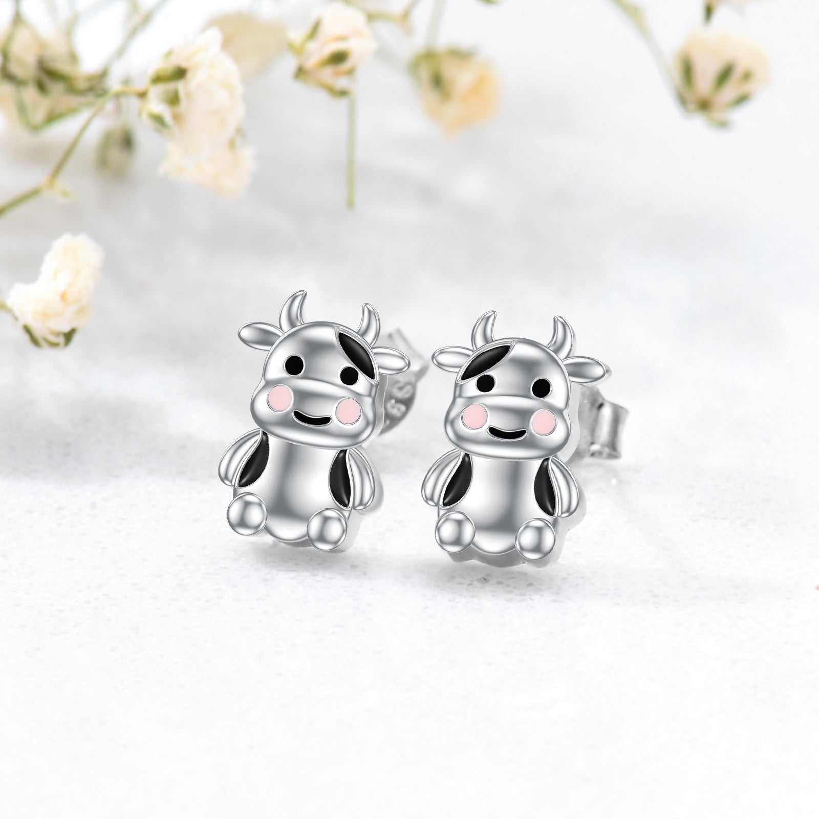 Cow Earrings Sterling Silver Cow Jewelry Animal Stud Earrings Cow Gifts for Women Teens Birthday LadyShow.Store