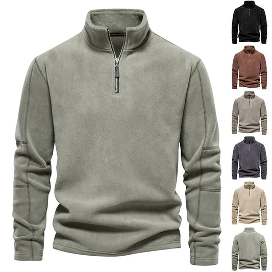 Fashion Personality Stand-collar Zippered Sweatshirt With Fleece Winter Casual Pullover Top Men's Clothing LadyShow.Store