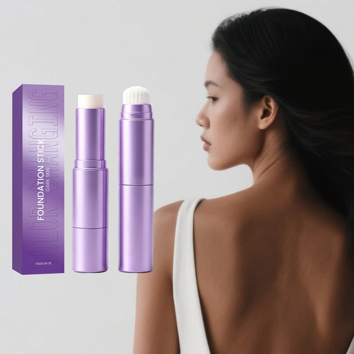 Light, Thin, Delicate, Skin Friendly, Easy To Put On Daily Makeup, No Mask, Two In One Color Changing Foundation Make-up Stick  Dark Skin Color , 10g, 1 Box Tri Light Beauty