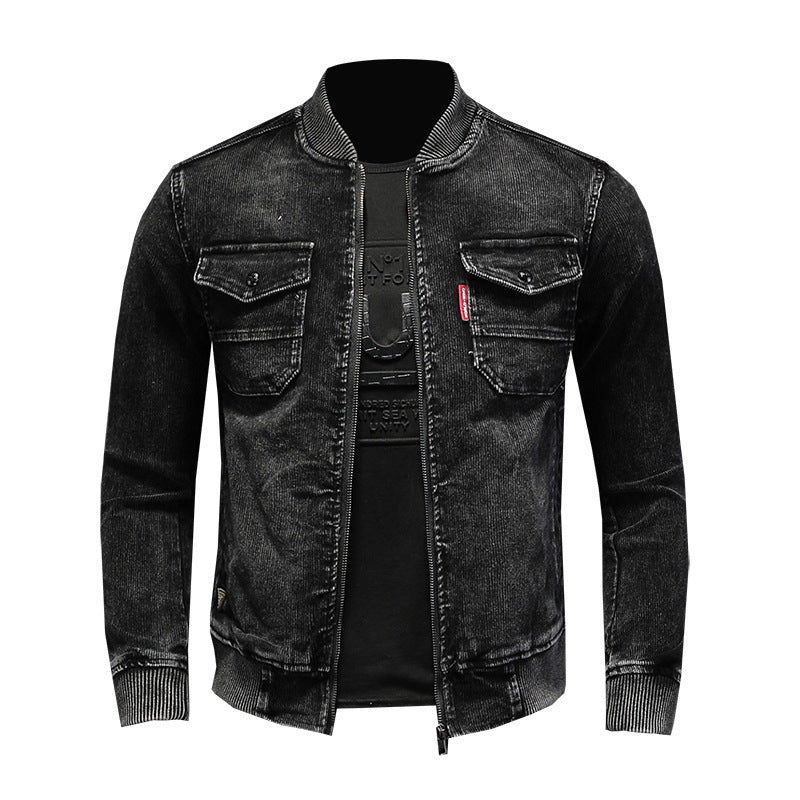 Retro Slim Fit Denim Jacket with Corduroy Collar Pi-Mart