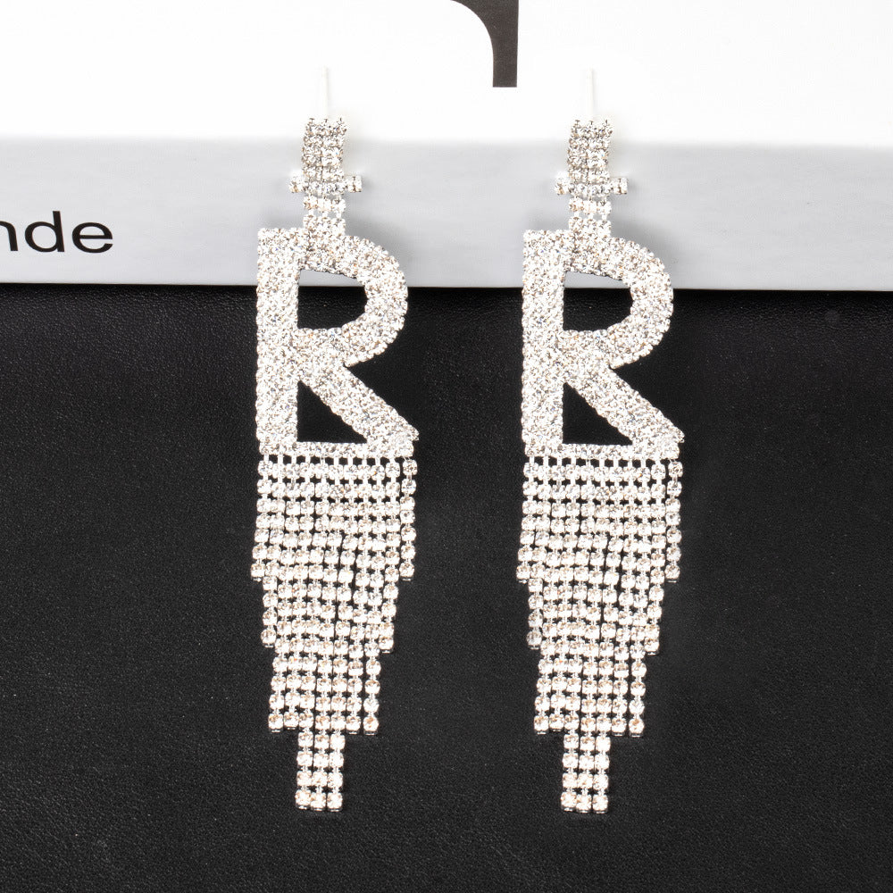 Fashion Jewelry 925 Silver Needle Ornaments Rhinestone Letter B Earrings Banquet Tassel Ear Ornaments Female CJD2