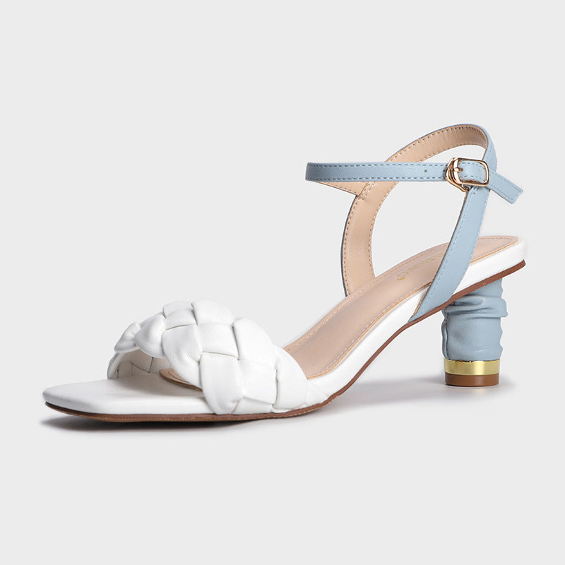 Woven High Heel Sandals with Square Toe Design Best YouTube Store
