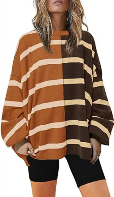 Striped Knitted Long-sleeved Sweater For Women NorixaFashion.com